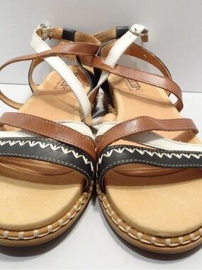 PIKOLINOS Tri-Color Leather Strappy Sandals - Brown White Black EU 38, US 7.5/8